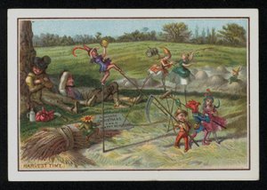 Skördetid, julhälsningskort. (chromolitho) av English School