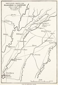 Havelocks mars från Allahabad till Cawnpore, juli och augusti 1857, från Cassells Illustrated History of England av English School