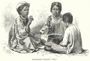Hawaiianer som äter "Poi" (gravyr) av English School