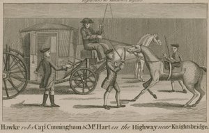 Hawke rånar kapten Cunningham och Mr Hart på motorvägen nära Knightsbridge av English School