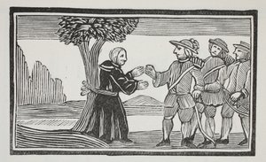 Han band abboten till ett träd, illustration från Chap-books of the Eighteenth Century av John Ashton, pub. 1882 av English School