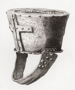 Hjälm, från Castle Pomeroy, England, från c. 1100-talet, från The British Army: Its Origins, Progress and Equipment, publicerad 1868. av English School