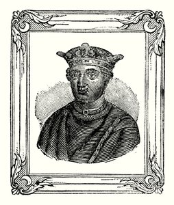 Henrik II föddes år 1131, kröntes år 1154 och dog år 1189 (gravyr) av English School