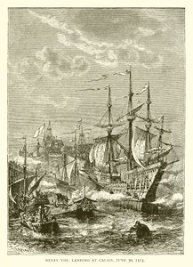 Henrik VIII landar i Calais den 30 juni 1513 av English School
