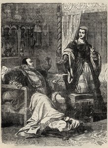 Henry VIII och drottningen Catherine Parr (1512-1548) - gravyr från "" History of England" av Cassell Petter & Galpin av English School