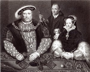 Henry VIII, hans dotter Queen Mary och Will Somers, efter en oljemålning från 1500-talet, målad postumt, 1821 av English School