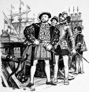 Henrik VIII som byggde upp Englands flotta från endast sju till åttiofem fartyg. av English School