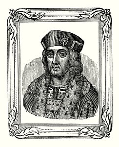 Henrik VII föddes 1457, kröntes 1485 och dog 1509 (gravyr) av English School