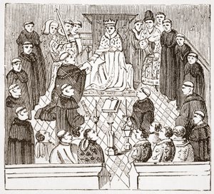 Henry V och hans parlament (från Harleian MMS på British Museum), illustration från The History of Protestantism av James Aitken Wylie (1808-1890), pub. 1878 av English School