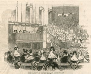 Hennes Majestät Drottning Victoria i Exeter Hall, Strand, London av English School
