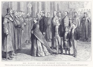 Hennes majestät och de sårade på Krim, 1856 av English School