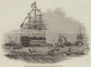 Hennes Majestät går ombord på "Albion" i Spithead (gravyr) av English School