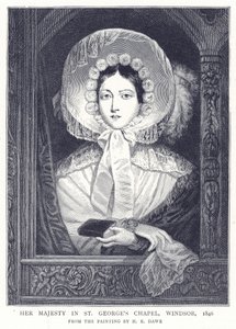 Hennes Majestät i St. Georges Chapel, Windsor, 1846 av English School