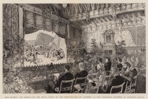 Hennes Majestät Drottningen och det kungliga sällskapet vid föreställningen av "Carmen" i Waterloo Chamber på Windsor Castle (gravyr) av English School