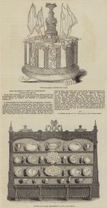 Hennes Majestäts besök i Burghley (gravyr) av English School
