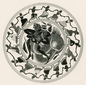 Herakles brottas med Triton (gravyr) av English School