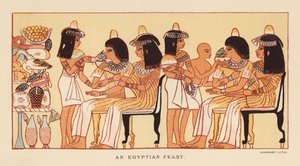 Herodotos: En egyptisk festmåltid (färglitografi) av English School