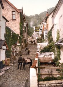 High Street, Clovelly (handfärgat foto) av English School