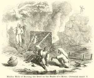 Hindu-läge för att bränna de döda på stranden av en flod, Jeremiah, xxxiv, 5 av English School