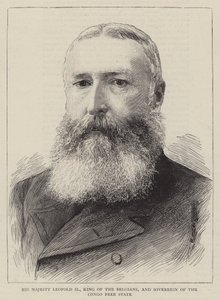 Hans Majestät Leopold II, belgarnas kung och suverän av Kongo-fristaten (gravyr) av English School