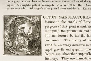 Historikerad initial C, från en bok om British Cotton Manufacturing av English School