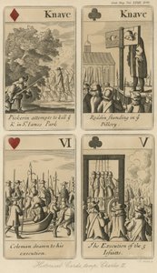 Historiska spelkort som berättar historien om kung Karl II av English School