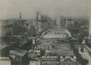Holborn-viadukten under uppbyggnad 1869 av English School
