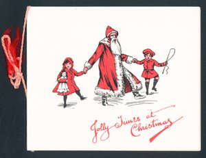 Hålla händer med jultomten, julkort av English School