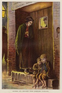 Hemlös mamma och barn i det viktorianska Storbritannien (chromolitho) av English School