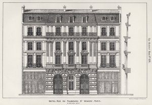 Hotel, Rue Du Faubourg St Honore, Paris (gravyr) av English School