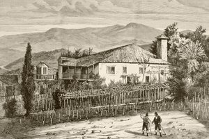 Hus i Casdemiro, Galicia, Spanien (litho) av English School