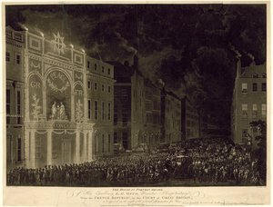 Hus på Portman Square av den franska ambassadören, upplyst för att fira freden, 29 april 1802