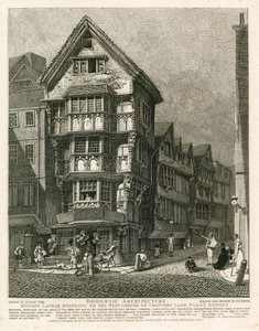 Hus nyligen stående på det västra hörnet av Chancery Lane, Fleet Street, London av English School