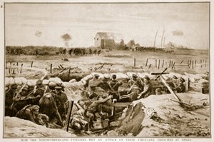 Hur Northumberland Fusiliers mötte en attack på deras första linjens skyttegravar vid Ypres, 1914-19 av English School