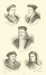 Howard, Earl of Surrey, Bishop Latimer, James I of Scotland, Sir Thomas More, William Caxton av English School