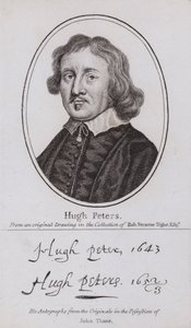 Hugh Peter, engelsk puritansk minister, politiker och parlamentarisk soldat i inbördeskriget (gravyr) av English School