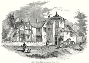 Hulme Hall, Lancashire – Vorderansicht (Gravur)