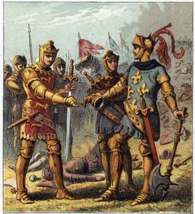 Hundraårskriget: slaget vid Poitiers (1356). Frankrikes kung Johannes II den gode (1319-1364) erkände sitt nederlag och gick till Edvard Plantagenet av England (Edvard av Woodstock Brackembury av English School