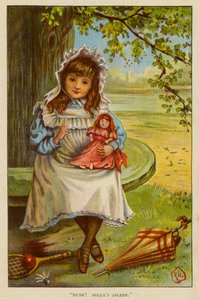 "Tyst! Dolly sover" (färg litho) av English School