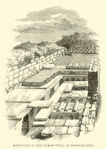 Hypocaust i den romerska villan i Woodchester av English School