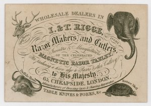 I & T Rigge, Razor Makers and Cutlers, byteskort av English School