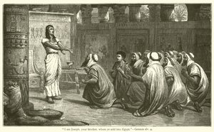 "Jag är Josef, din bror, som ni sålde till Egypten", 1 Mosebok, xlv, 4 (gravyr) av English School