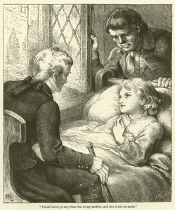 "Jag ska aldrig gå någon annanstans än till min mor, och hon är inte på jorden" (gravyr) av English School