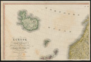 Island och Norge, från Europa, som beskriver alla förändringar av territoriet, tillsammans med deras avvikelser i gränslinjerna för dess flera imperier och stater som överenskommits om och bekräftas av det definitiva fördraget i Paris, 20 november 1815, pu av English School