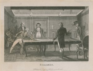Illustration som visar en grupp män som spelar biljard av English School