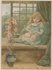 Illustration eines jungen Mädchens, das auf einem Fenstersitz sitzt von English School