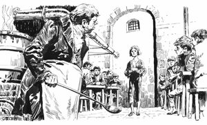 Illustration för Oliver Twist av Charles Dickens (penna och bläck) av English School