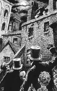Illustration för Oliver Twist av Charles Dickens (penna och bläck) av English School