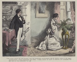 Illustration för vår gemensamma vän (färgad gravyr) av English School