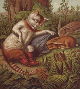 Illustration för Puss in Boots (färg litho) av English School
